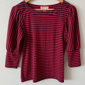 Studio Petite JPR Red Blue Nautical Stripe‎ 3/4 Balloon Sleeve Shirt Size SP